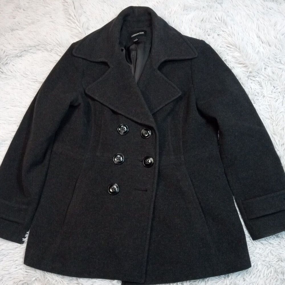 London Fog‎ Jacket Womens XL Charcoal Gray Wool Blend Coat Career Preppy Pockets